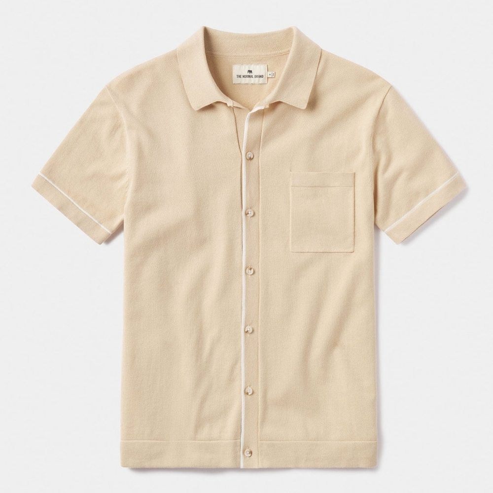 The Normal Brand Beige Short Sleeve Button Down Shirt